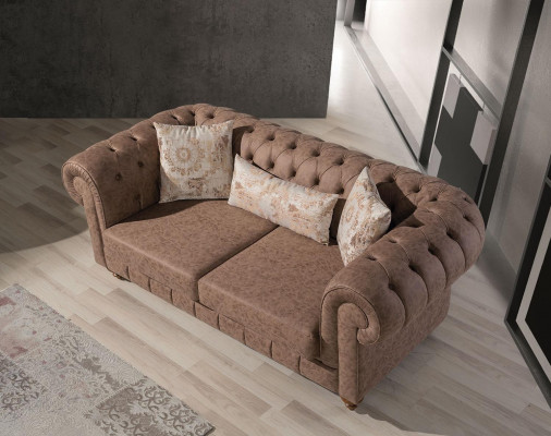 Stylowa brązowa dwumiejscowa designerska 2-osobowa kanapa Chesterfield