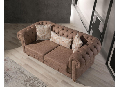 Stylowa brązowa dwumiejscowa designerska 2-osobowa kanapa Chesterfield