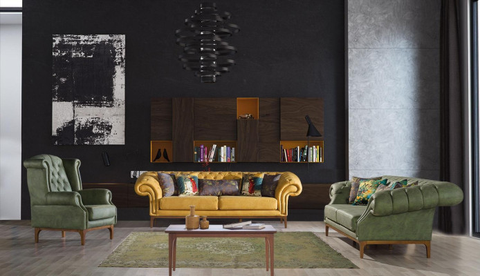 Luksusowa tapicerka Fotel w kolorze zielonym ChesterfieldFotel Designer PodłokietnikFotel