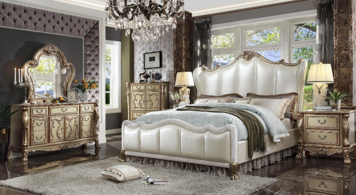 Royal Sypialnia Zestaw Łóżko + 2 Szafki nocne Skóra łóżka Dwuosobowe Hotel nowość