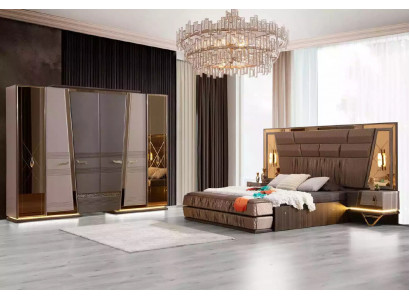 Podwójne łóżko Modern Sypialnia Ustawić Luxury Gold Łóżko Zestaw 4szt Beżowy