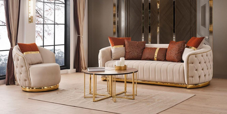 Zestaw 2-częściowy do salonu Zestaw sofowy trzyosobowa sofa kanapa nowoczesny Fotel Włókienniczy