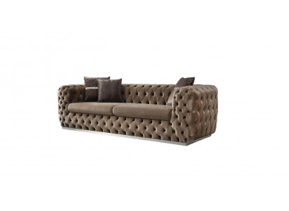 Sofa 3 miejsce do siedzenia Sofa tapicerowana brązowa Włókienniczy Siedziba Design Couch Modern Chesterfield