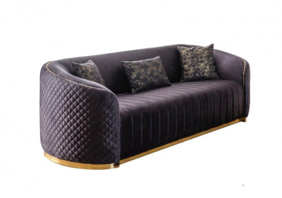Sofa Luksusowy Salon Nowoczesny Trzyosobowy Meble Czarny 3 miejsce do siedzenia Drewno Włókiennicze