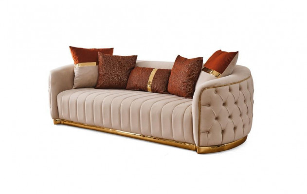 Beżowa Włókienniczy Trzyosobowa Nowoczesna Designerska Luksusowa Kanapa Chesterfield Beżowa