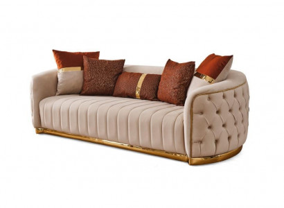 Beżowa Włókienniczy Trzyosobowa Nowoczesna Designerska Luksusowa Kanapa Chesterfield Beżowa