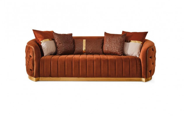 Pomarańczowa Włókienniczy Trzyosobowa Nowoczesna, Luksusowa Sofa Aksamit Chesterfield