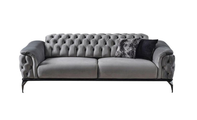 Designerska Sofa 3 miejsce do siedzenia Chesterfield Couch Podkładka Sofy Design Szara tapicerka siedziska