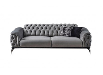 Designerska Sofa 3 miejsce do siedzenia Chesterfield Couch Podkładka Sofy Design Szara tapicerka siedziska