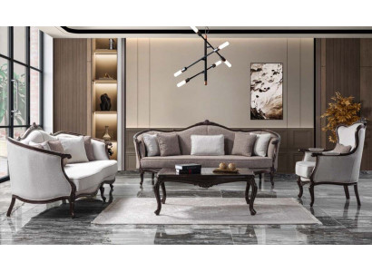 Zestaw sofowy Fotel Trzyosobowy Materiał Sofa Ustaw Szara Sofa tapicerowana kanapa