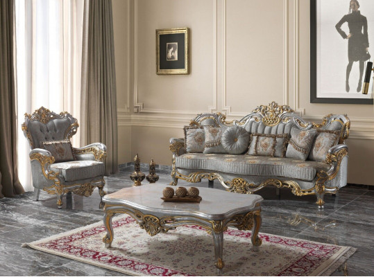 Luksusowa sofa tapicerowana Zestaw sofowy Kompletny zestaw wypoczynkowy Sofa z szarej tkaniny