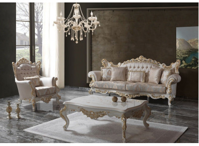 Luksusowy Zestaw sofowy Kompletny zestaw wypoczynkowy Sofa tapicerowana w kolorze beżowym Sofa materiałowa