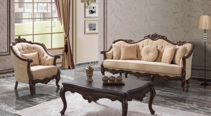 Sofa Tapicerowana Chesterfield Ustawić Zestaw sofowy Materiał Sofa Beżowy Zestaw