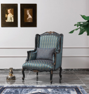 Chesterfield Zestaw sofowy trzymiejscowy Fotel Materiał stolik kawowy Blue Nowość