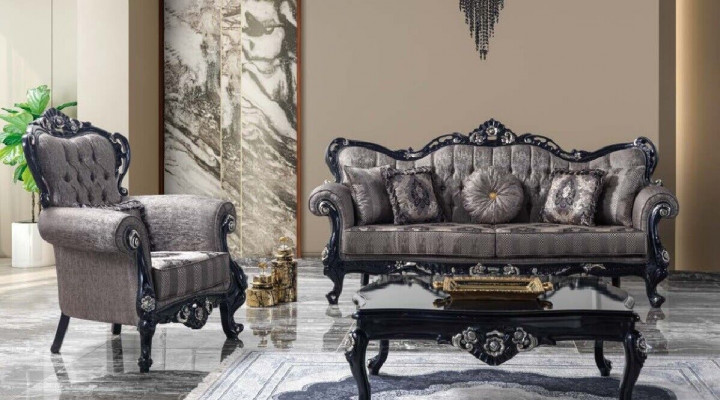 Zestaw sofowy trzyosobowy Fotel Sofa Ustawić szarą sofę tapicerowaną