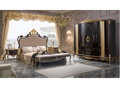 Chesterfield Luxury Sypialnia Ustawić łóżko Podwójne łóżko 5szt. Czarny