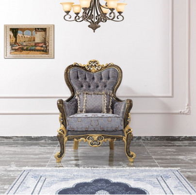 Chesterfield Zestaw sofowy tapicerowana sofa trzyosobowa niebieska komplet foteli