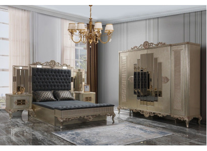 Podwójne łóżko Chesterfield Luxury Sypialnia Ustawić łóżko 5szt Złote łóżko