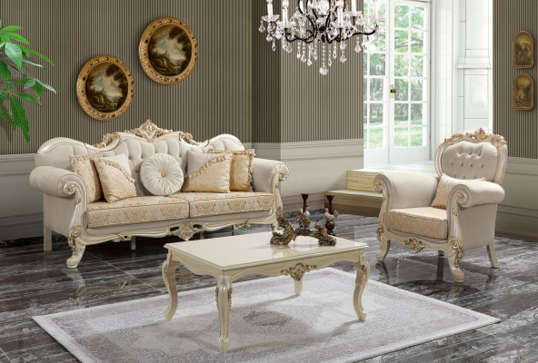 Kanapa Sofa Tapicerowana Sofa Zestaw sofowy Sofa Tkaninowa Beżowy Zestaw Chesterfield Sofy
