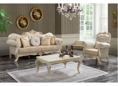 Kanapa Sofa Tapicerowana Sofa Zestaw sofowy Sofa Tkaninowa Beżowy Zestaw Chesterfield Sofy