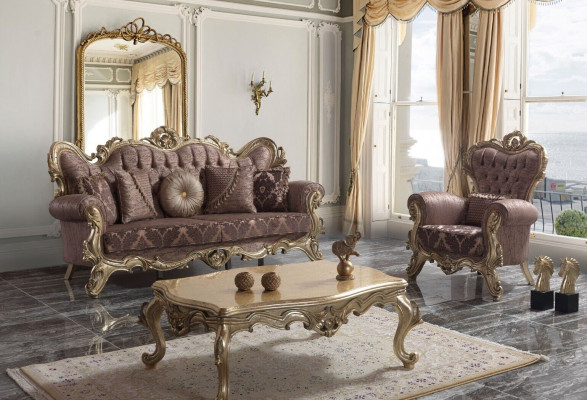 Zestaw sofowy kanapa tapicerowana fioletowa sofa materiałowa Chesterfield komplet 3+1