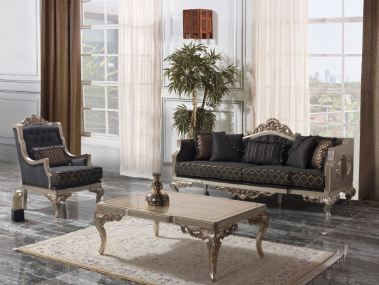 Zestaw sofowy Sofa Tapicerowana Sofa Chesterfield Zestaw Szary Materiał