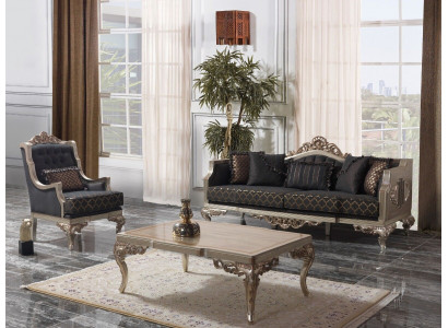 Zestaw sofowy Sofa Tapicerowana Sofa Chesterfield Zestaw Szary Materiał