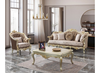 Sofa materiałowa Sofa tapicerowana Ustawić zestaw sofowy Beżowy zestaw Chesterfield