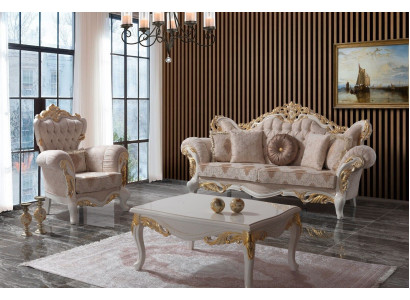 Luksusowy Zestaw sofowy Kompletny Zestaw Sof Beżowa Tapicerowana Sofa Sofa Tkaninowa