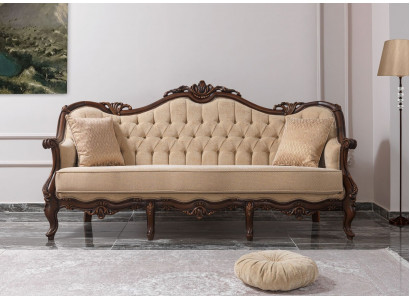 Sofa trzyosobowa 3 Siedziba sofa materiałowa sofa tapicerowana beżowy materiał Chesterfield 235cm