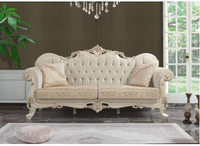 Sofa trzyosobowa 3 Siedziba sofa materiałowa sofa tapicerowana beżowy materiał Chesterfield