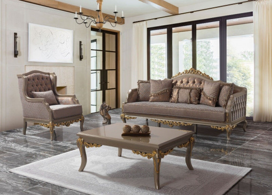 Zestaw sofowy kanapa tapicerowana sofa kanapa brązowa sofa materiałowa Chesterfield komplet kanapy
