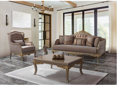Zestaw sofowy kanapa tapicerowana sofa kanapa brązowa sofa materiałowa Chesterfield komplet kanapy