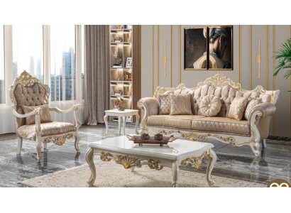 Luksusowy zestaw wypoczynkowy Ustawić sofę tapicerowaną Chesterfield Material sofa beżowa
