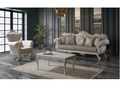 Luksusowy Zestaw sofowy Kompletny zestaw wypoczynkowy Sofa tapicerowana w kolorze beżowym Sofa materiałowa
