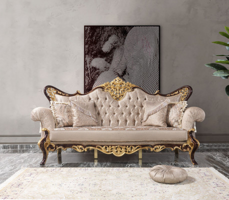 Sofa trzyosobowa 3 miejsce siedzące sofa tapicerowana sofa materiałowa beżowy barokowy poliester