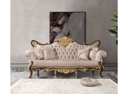 Sofa trzyosobowa 3 miejsce siedzące sofa tapicerowana sofa materiałowa beżowy barokowy poliester