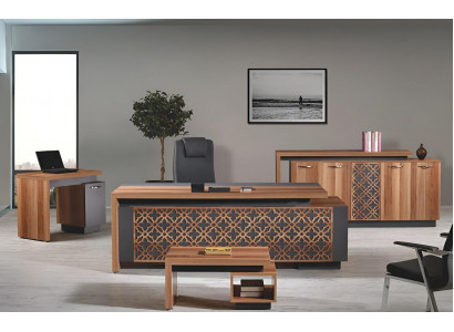 Biurko meble biurowe kompletne biuro Biurko zestaw 4 sztuki Drewno brązowe biuro