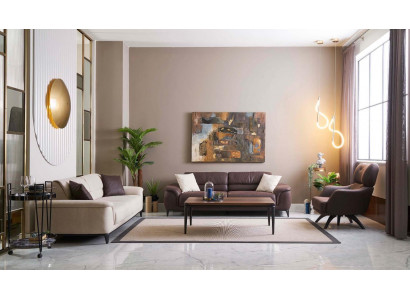 Sofy tapicerowane Zestaw kanap Sofa Fotel Zestaw sof z tkaniny 3 sztuki Brązowy materiał