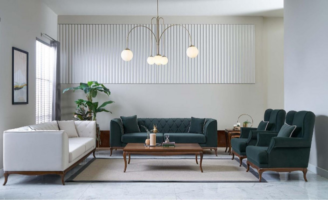 Zestaw sofowy trzyosobowa sofa materiałowa sofa zielona tapicerowana sofa dwuosobowa
