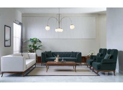 Zestaw sofowy trzyosobowa sofa materiałowa sofa zielona tapicerowana sofa dwuosobowa