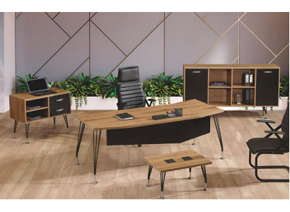Meble biurowe Luxury Meble Biurko zestaw 4 sztuki Drewno Czarny