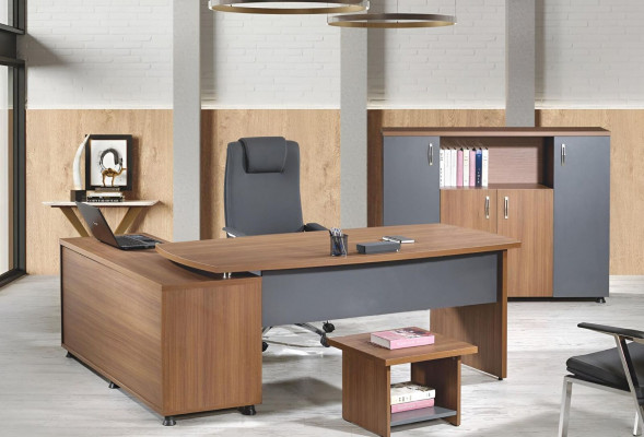 Grupa office narożnik biurowy stół biurowy szafa 3-częściowy Drewno brązowy