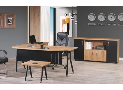 Grupa office narożnik biurowy stół biurowy szafa 3-częściowy Drewno Czarny