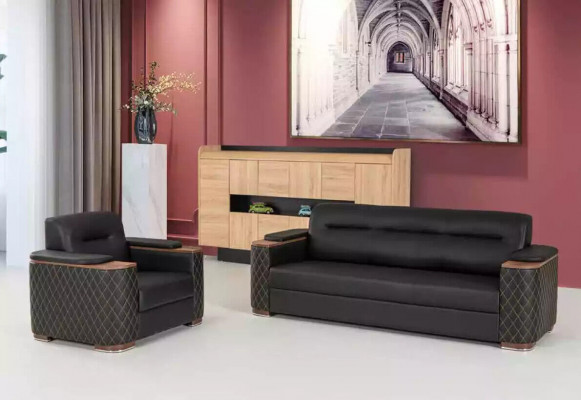 Czarna sofa trzyosobowa Fotel gabinet luksusowy 2-częściowy 3+1