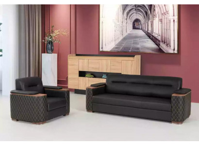 Czarna sofa trzyosobowa Fotel gabinet luksusowy 2-częściowy 3+1