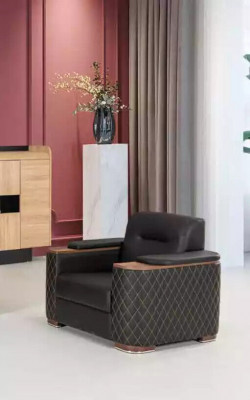 Czarna sofa trzyosobowa Fotel gabinet luksusowy 2-częściowy 3+1