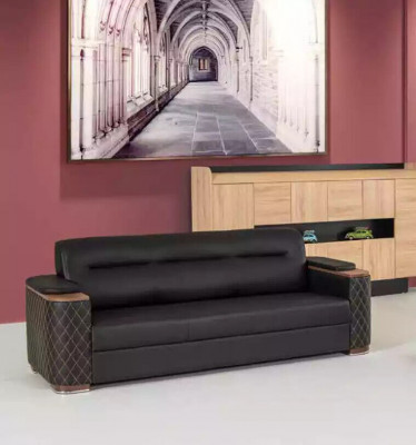 Czarna sofa trzyosobowa Fotel gabinet luksusowy 2-częściowy 3+1