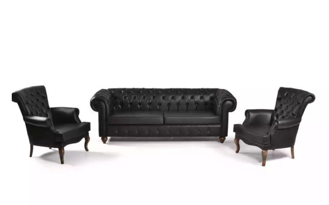 Trzyosobowa kanapa biurowa Black Chesterfield luksusowe miejsce do siedzenia