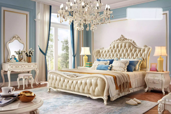 Sypialnia Zestaw klasyczne Łóżko Chesterfield 2x Szafki nocne Solidne drewno 3-częściowy